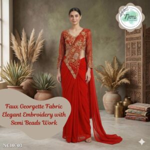 Faux Georgette Embroidered Saree with Blouse!
