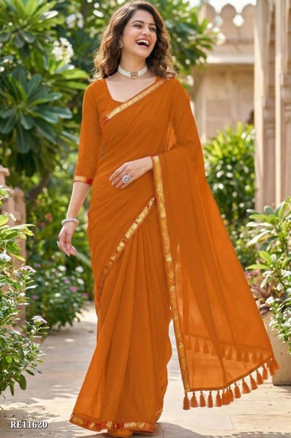 Plain jari Border Mul Cotton Saree with Blouse