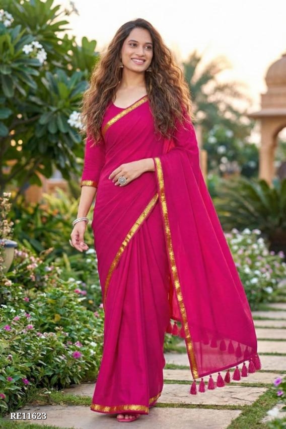 Plain jari Border Mul Cotton Saree with Blouse