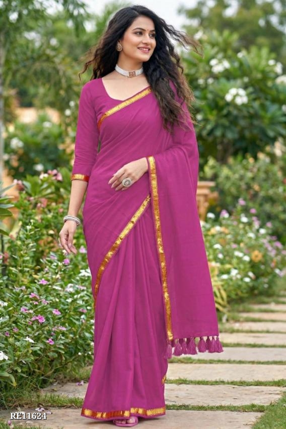 Plain jari Border Mul Cotton Saree with Blouse