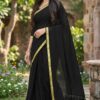 Plain jari Border Mul Cotton Saree with Blouse