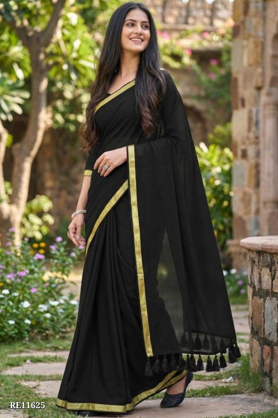 Plain jari Border Mul Cotton Saree with Blouse