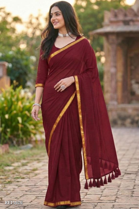 Plain Jari Border Mui Cotton Saree with Funka and Running Blouse