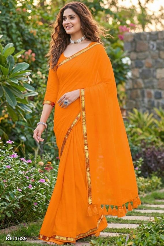 Plain jari Border Mul Cotton Saree with Blouse