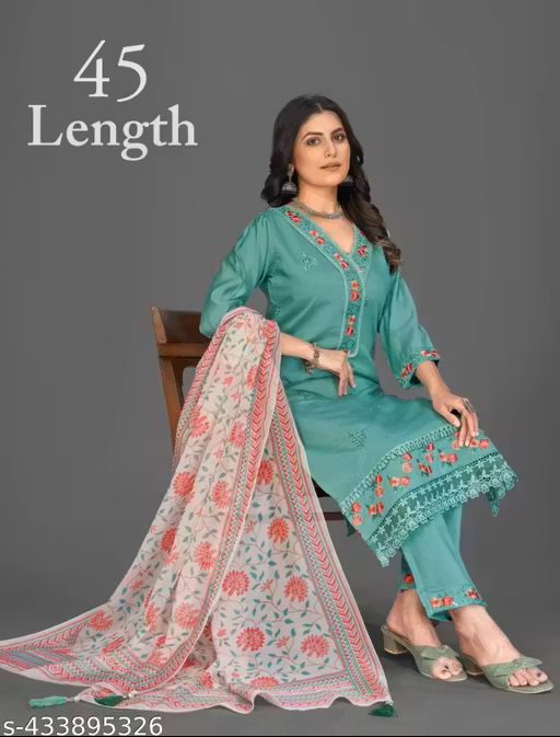 Elegant embroidered Kurta Pant  Dupatta Set